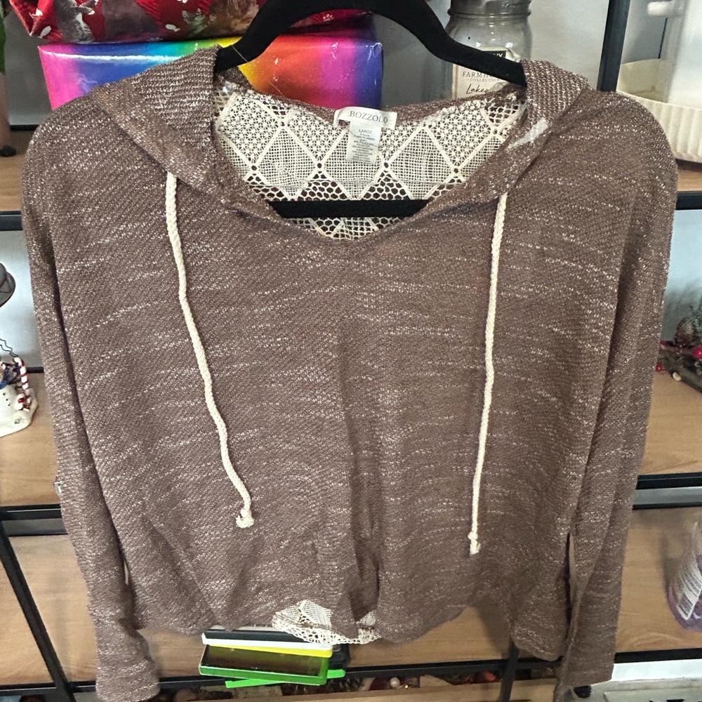 Bozzolo Brown Knit Top with Lace Accents size M